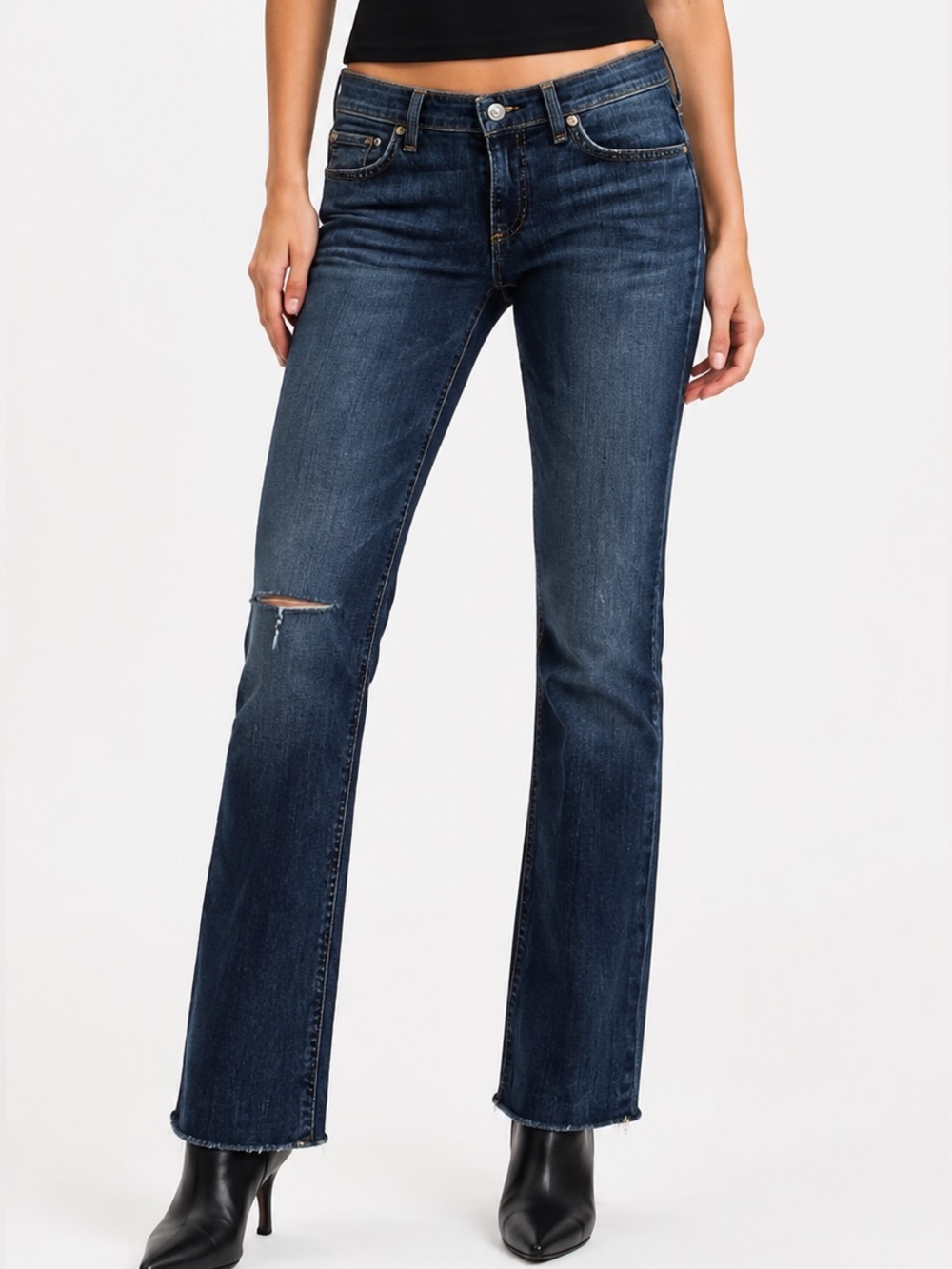 Rag & Bone Juni Dre Low Rise Slim Boyfriend Jeans Raw Hem Distressed Size 24 NWT